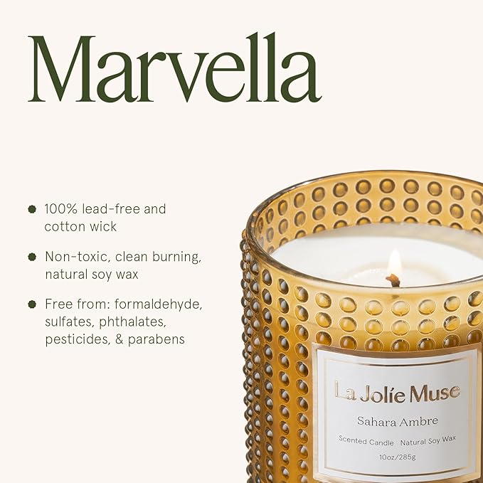 LA JOLIE MUSE Fall Candle | Sahara Amber Candles – Bergamot, Clove & Amber | 10 oz Soy Candle | Natural Soy Wax | 55 Hours Clean Burn | Gift-Ready for Cozy Nights | Elevated Fall Décor - Bloomnest