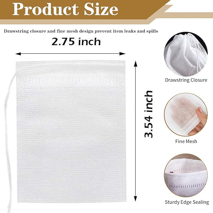 400pcs Disposable Tea Bags for Loose Leaf Tea, Tea Filter Bags with Free Tea Spoon for Loose Tea Loose Leaf Tea, Fillable Tea Infuser Sachets for Loose Tea, Coffee, Herb, Spice and More (3.54"x 2.75")