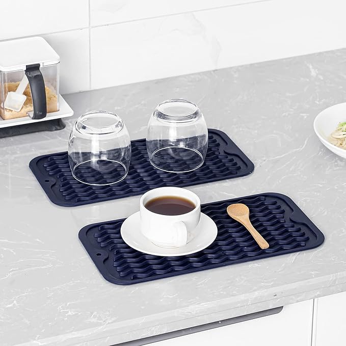 Silicone Dish Drying Mat for Multiple Usage,Easy clean,Eco-friendly,Heat-resistant Silicone Mat for Kitchen Counter or Sink,Refrigerator or Drawer Liner Navy Blue S 12 inches x 6 inches - Bloomnest