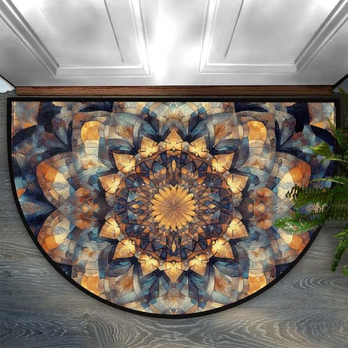 Half Round Door Mat, Vintage Boho Flower Half Circle Rug for Home Decor Floor Indoor Outdoor Non-Slip Washable Half Moon Rug Doormat 36X24 Inch - Bloomnest