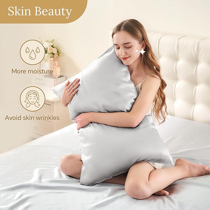 INFIIXSO Mulberry Silk Pillow Case King Size, Silk Pillowcase with Hidden Zipper 20"x36", Extraordinary Smooth and Soft Pillow Cases for Hair and Skin(Light Grey, 1 Pack) - Bloomnest