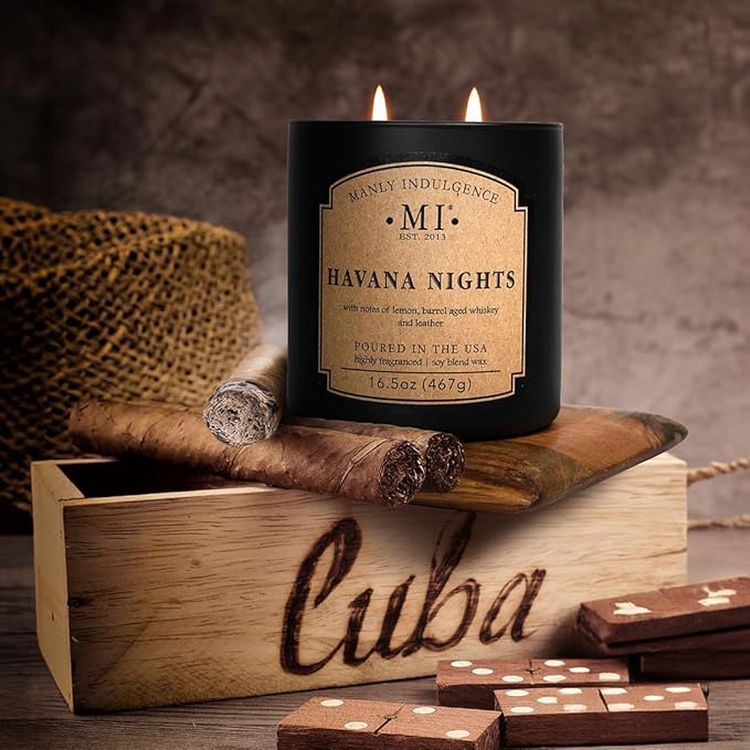 Manly Indulgence Havana Nights Scented Candles for Men, 2 Wick, 16.5 oz, Premium Soy Blend Wax, 60H Burn, Candles for Home Scented - Made in The USA - Bloomnest