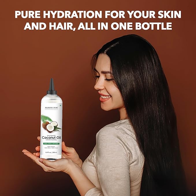 Majestic Pure Fractionated Coconut Oil - Relaxing Massage Oil, Liquid Carrier Oil for Diluting Essential Oils - Skin, Lip, Body & Hair Oil Moisturizer & Softener - 6.8 fl oz - Bloomnest
