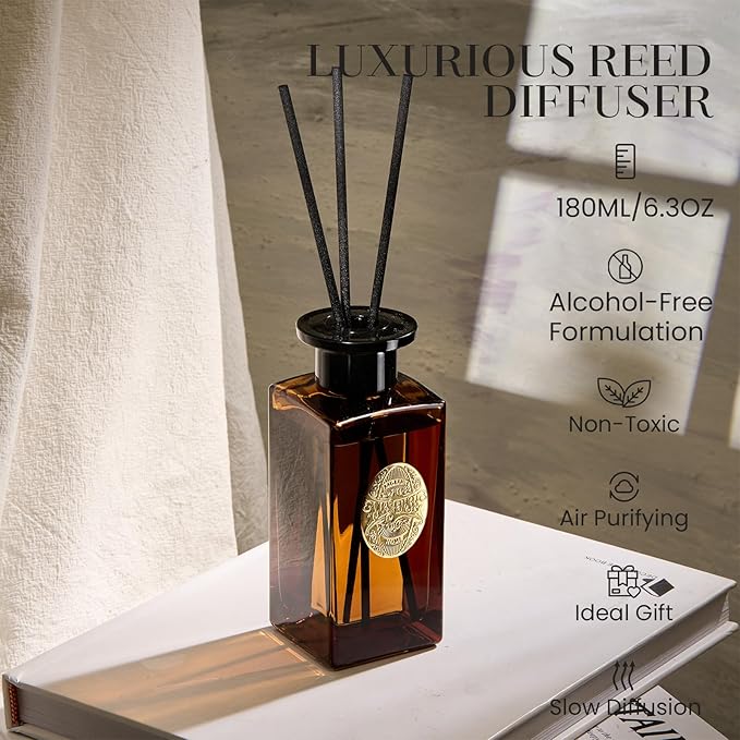 M&SENSE 6.3 oz Large Reed Diffuser Set | Tobacco Teakwood Scent Oil Diffuser with Sticks | Hotel Collection Non-Toxic Essential Oil |for Bedroom Bathroom Living Room - Bloomnest