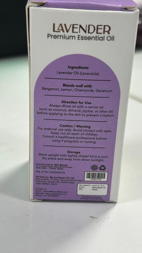 My Ace Lavender Essential Oil 0.33 fl oz – 100% Pure & Natural Lavandula Angustifolia – Undiluted Steam Distilled Oil for Diffuser, Aromatherapy, Skin, Hair & DIY Candle Making MyAce