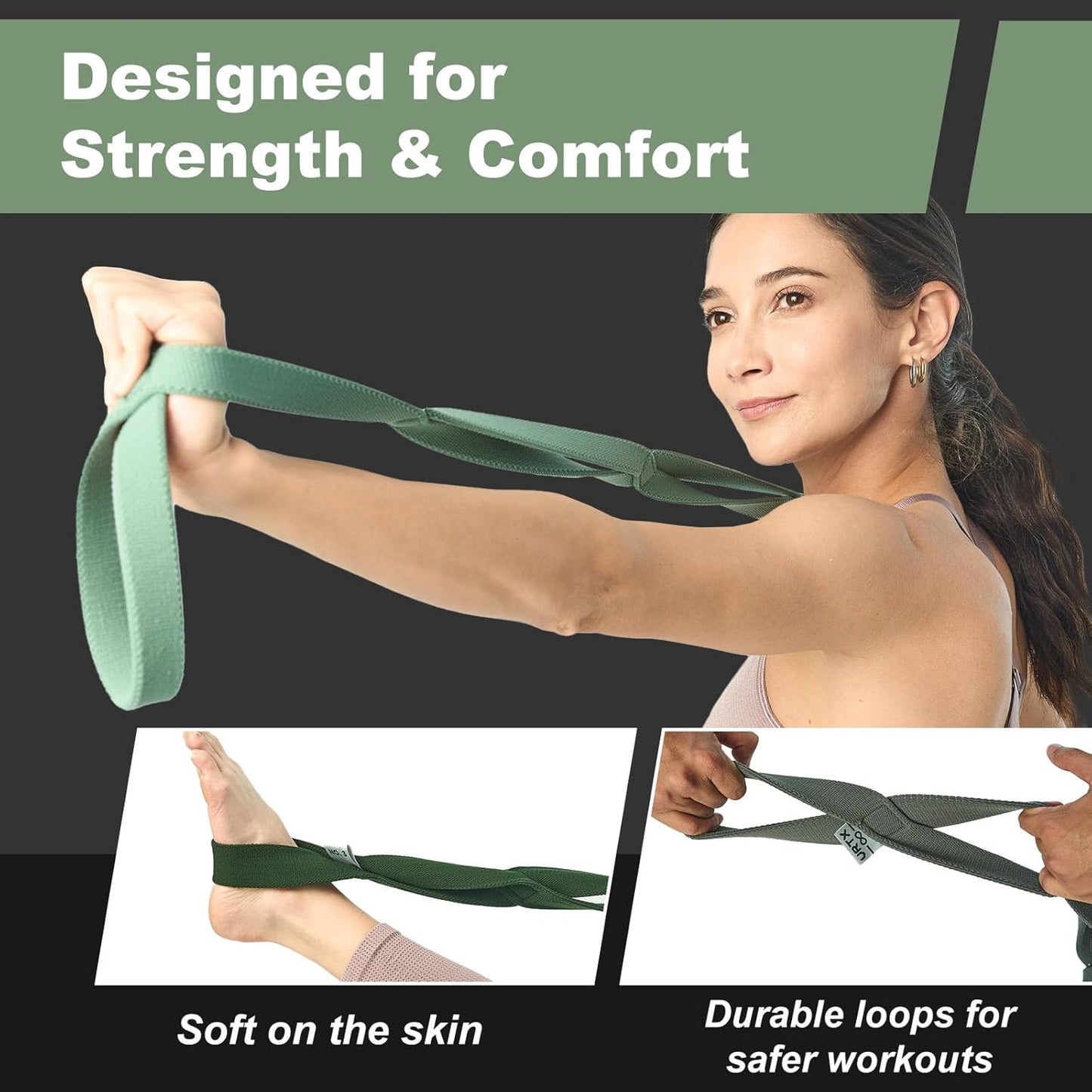 VRTX Stretch Straps for Exercise | Yoga & Pilates Stretching Bands w/ 7 Loops | Resistance Bands for Fitness Workout, Home Gym, Physical Therapy | Soft Mesh Cloth, Durable – Single Pack