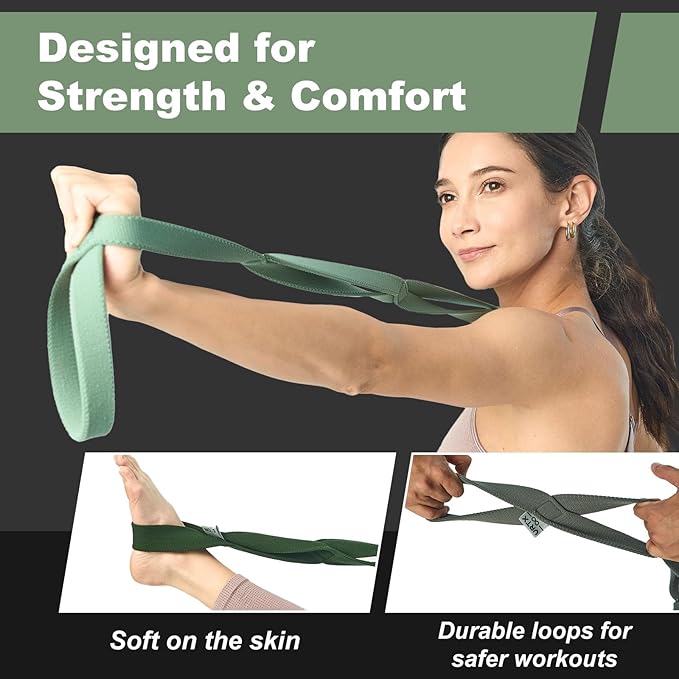 VRTX Stretch Straps for Exercise | Yoga & Pilates Stretching Bands w/ 7 Loops | Resistance Bands for Fitness Workout, Home Gym, Physical Therapy | Soft Mesh Cloth, Durable – Single Pack - Bloomnest