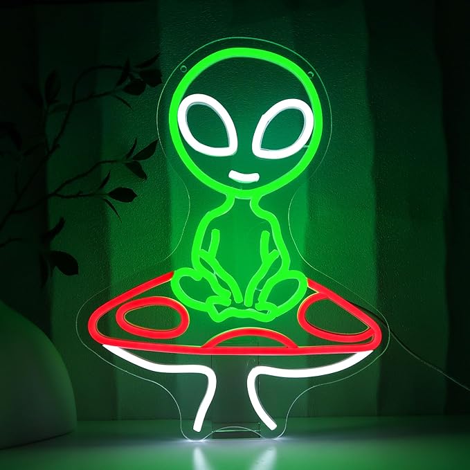 Mushroom Alien Neon Sign for Wall Decor, USB Dimmable Green Alien Neon Lights for Bedroom, Home, Game Room, Party, Beer Bar, Hip Hop Pub, Man Cave, Yoga Gifts - Bloomnest