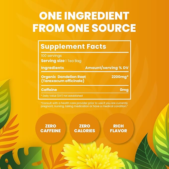 Organic Dandelion Root Tea-100 Tea Bags | Organic Herbal Tea | Eco-Friendly Tea Bags | Non-GMO Caffeine Free Tea - Bloomnest