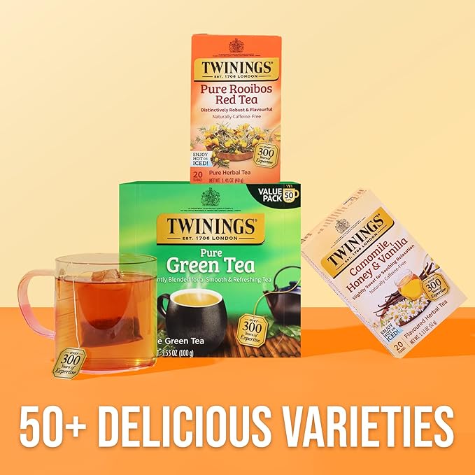 Twinings Pure Rooibos Red Herbal Tea Individually Wrapped Bags, 20 Count (Pack of 6), Sweet with Uplifting Aroma, Naturally Caffeine-Free, Enjoy Hot or Iced, 120 Teabags - Bloomnest