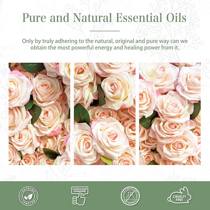 Rose Essential Oil, 1.01Fl.Oz (30ML) PHATOIL Pure Essential Oil Singles for Aromatherapy Diffusers, Humidifiers, Great for DIY Candle and Soap Making, Gift for Friend PHATOIL