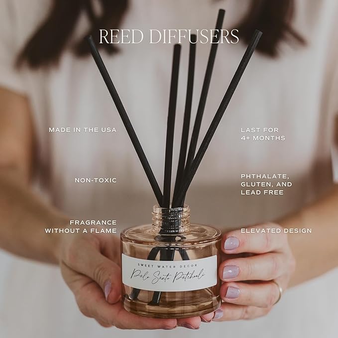 Sweet Water Decor Palo Santo Patchouli Reed Diffuser – Room Decor Aesthetic with Long-Lasting Premium Fragrance of Clove, Nutmeg, Cedarwood for 4 Months – Ideal for Aromatherapy and Home Decor - Bloomnest