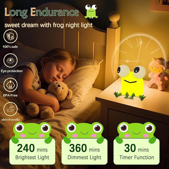 Frog Cute Night Light, Big Eyes Frog Gifts Kids Lamp, Squishy Rechargeable Dimmable Bedside Nightlight, Silicone LED Funny Light Up Animal, Boy Girls Baby Nursery College Dorm Décor - Bloomnest