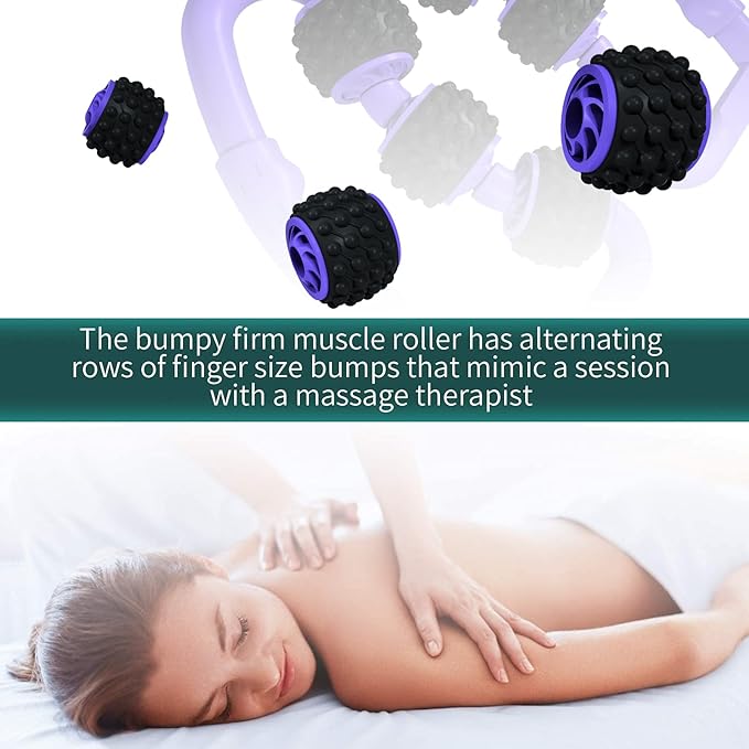 Cellulite Massage Tool Muscle Roller - Deep Fascia Massager & Dimpled Skin Remover for Legs, Thighs & Buttocks - Anti-Cellulite Roller, Smooth Skin, Pain Reliefs (Purple Black - 6 Wheel) - Bloomnest