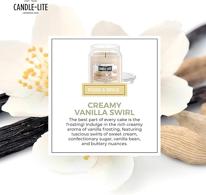 Candle-lite Fall Scented Candles, Creamy Vanilla Swirl, 18 oz Jar, Proudly Poured in The USA, Aromatherapy Candle, Single-Wick with 110 Hours of Burn Time, Perfect for Creating a Relaxing Ambiance - Bloomnest