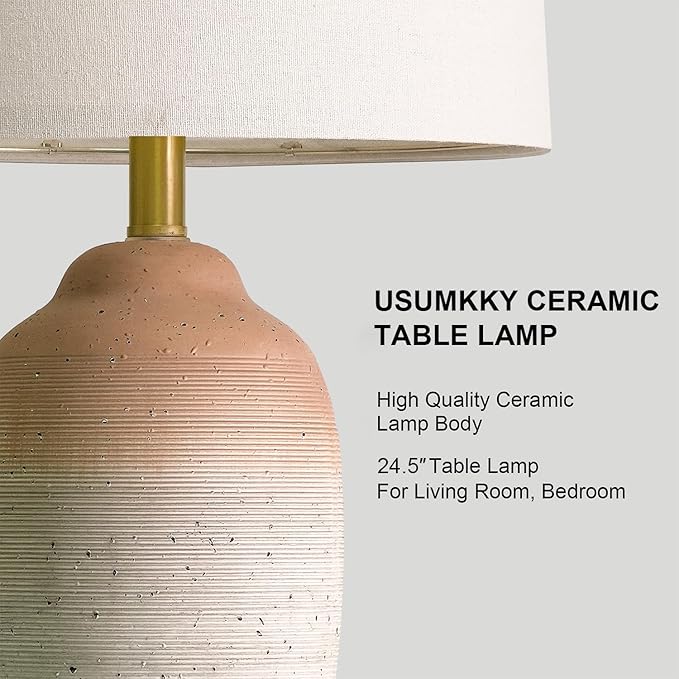 24.5" Vintage Ceramic Table Lamp - Single Farmhouse Rustic Bedside Lamp with Natural Textured Finish, Nightstand Lamps for Living Room, Bedroom, End Table, Office White and Brown - Bloomnest