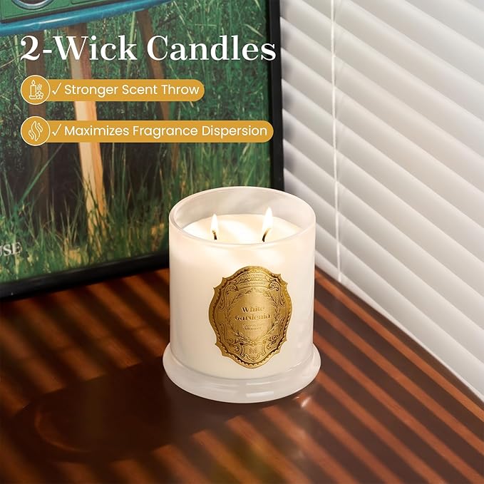M&SENSE White Gardenia Candles for Home Scented, 2 Wick 12.7oz Soy Wax Candles Non Toxic,70 Hours Long Burning,Luxury Candles Gift for Stress Relief, Meditation, Yoga - Bloomnest