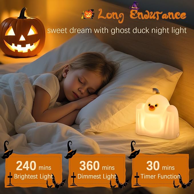 Ghost Duck Night Light for Kids, Cute Halloween Decor Squishy Lamp, Fun Weired Gag Ducky Gifts, Rechargeable Dimmable Bedside Animal Lamp, Baby Room Boys Girls College Dorm Trendy Stuff - Bloomnest