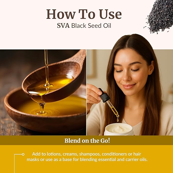 SVA Black Seed Oil Organic - 32 Fl Oz – 100% Natural Cold Pressed Organic Black Seed Oil - for Face, Skin Care, Hair Care, Scalp Massage & Body Massage – Carrier Oil - Bloomnest