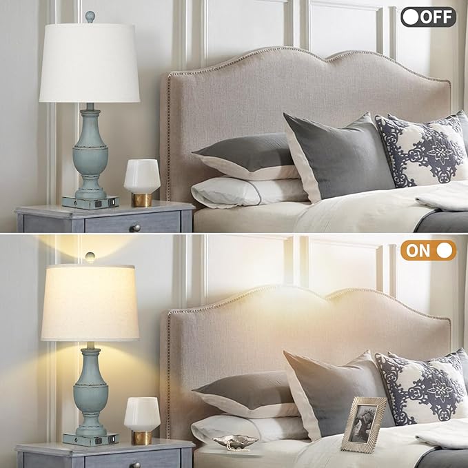 Farmhouse Table Lamps, Rustic 26" Touch Control Bedside Lamps with USB A+C Charging Ports & AC Outlet, Vintage 3-Way Dimmable Traditional Classic Nightstand Lamp for Living Room Bedroom Office Decor - Bloomnest