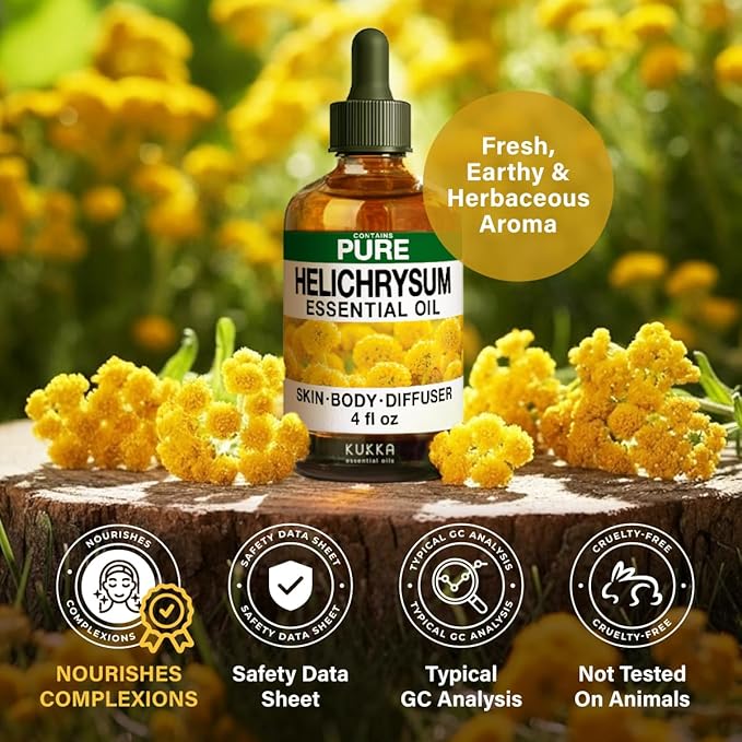 KUKKA Helichrysum Essential Oils - 4 Fl Oz - for Hair, Skin, Diffuser, Aromatherapy & DIY Soap Making Scent - Bloomnest