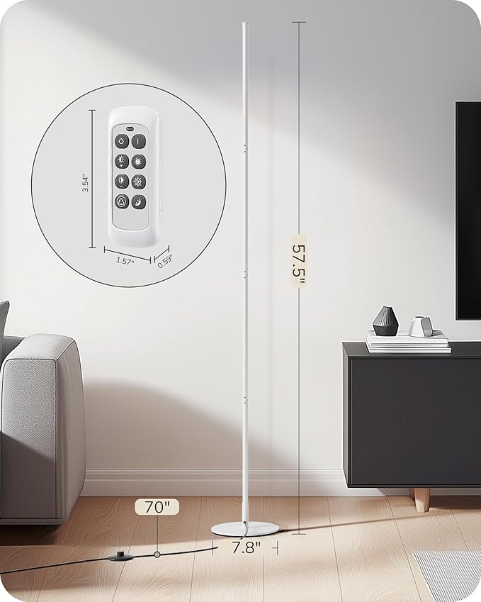EDISHINE Corner LED Floor Lamp, 57.5" Dimmable Corner Light with Remote, 3 Color Temperature 3000K-4500K-6000K, Minimalist Floor Lamp for Bedroom, Living Room, Office, White - Bloomnest