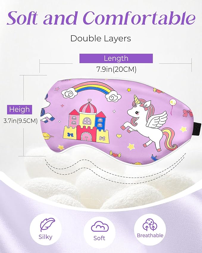 Sleep Mask for Kids - Silk Eye Mask for Sleeping Cute Cartoon Kids Sleep Mask for Boys Girls Teens Soft Smooth Adjustable Straps Silk Kids Eye Cover, CP Unicorn - Bloomnest