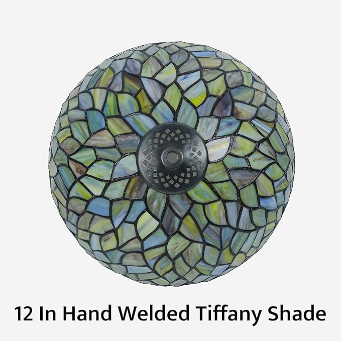 Tiffany Style Table Lamp Vintage Stained Glass Desk Lamp Mable Gradient Green Wisteria Bedside Reading Light Decor Bedroom Living Room Home Office D12 xH18 - Bloomnest