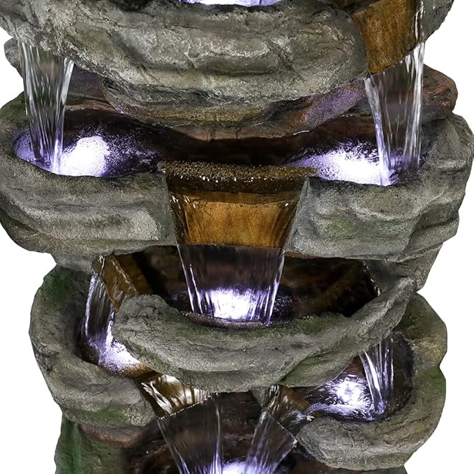 Naturefalls 47.2inches Outdoor Rockery Water Fountain with Led Lights - Poly-Resin Rock Cascading Water Fountains - Relaxation Water Features for Patio, Yard, Deck, Garden Decor - Bloomnest