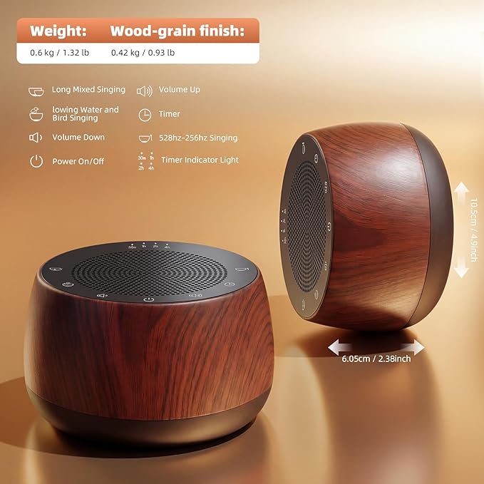 Electronic Tibetan Singing Bowl,Frequency Generator for Meditation,Yoga,Chakra Healing,256HZ-432HZ-528HZ 9 Healing Sound Bowls,4 Timer and Luminous Button,Reiki,Stress Relief Gift Wooden Bloomnest