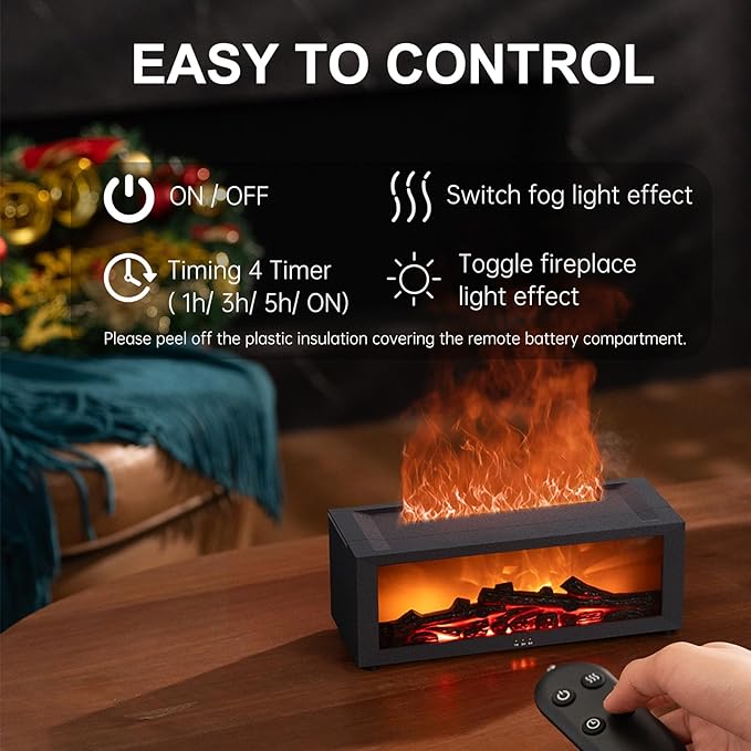 Fireplace Diffuser Humidifier,Fireplace Aromatherapy Essential Oil Diffuser, Ultrasonic Colorful Cool Mini Flame Fire Aroma Humidifier with Timer for Home,Bedroom,Office,Yoga - Bloomnest