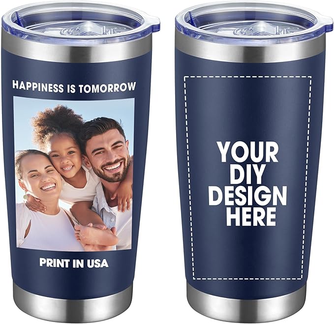 Personalized Custom Tumbler Print in USA 20oz Stainless Steel Coffee Cup with Lid & Straw Double Wall Insulated Tumbler with Colorful Text Logo Photo - Bloomnest