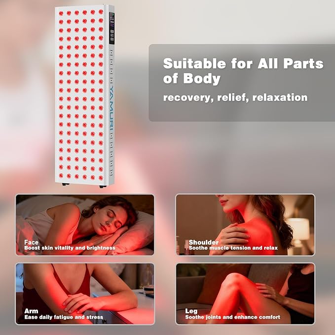 220W Red Light Therapy Panel Lamp for Face & Body - Infrared Red Light Therapy Device, Dual Chip | High Power LED Light Therapy for Skin, Recovery & Relaxation at Home - YA120 YAMURI