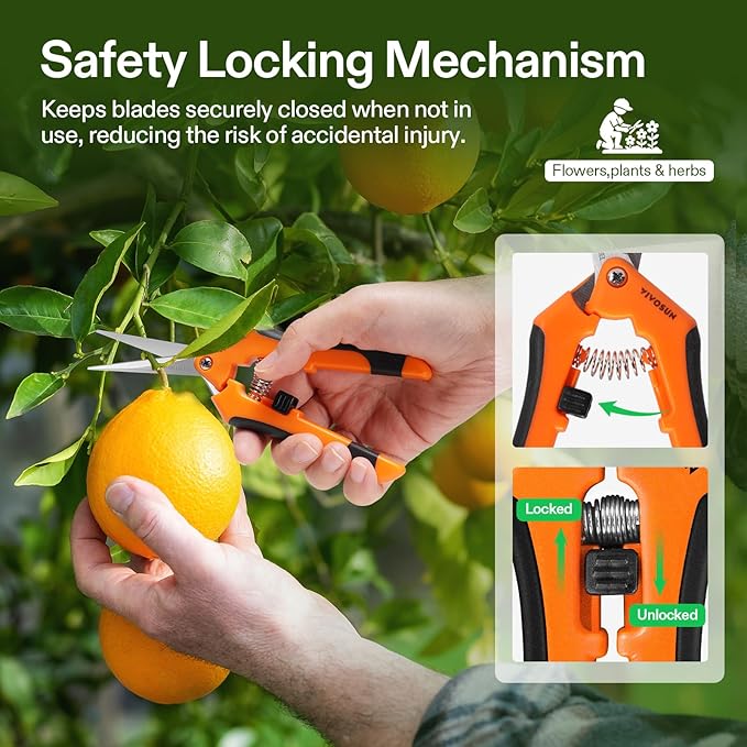 VIVOSUN 6.5 Inch Gardening Scissors Hand Pruner Pruning Shear with Straight Stainless Steel Blades Orange 1-Pack - Bloomnest