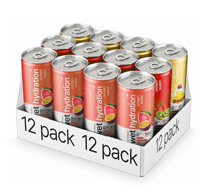 Wet Hydration Protein Water Variety Pack | Functional Electrolyte Drink with Clear Whey Protein & BCAAs - Passion Guava, Pineapple Whip, Kiwi Strawberry (12 fl. oz. Cans, Pack of 12) | Zero Sugar, 10g Protein, Low Calorie, Magnesium, L-Theanine, Functi... - Bloomnest