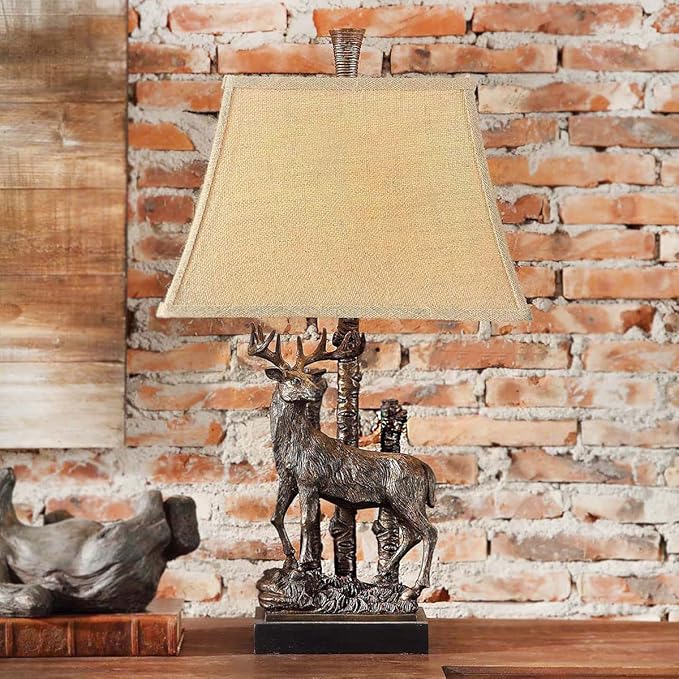BLACK FOREST DECOR Bronze Deer Table Lamp - Rustic Lodge Desk Lamp for Cabin or Living Room - Bloomnest