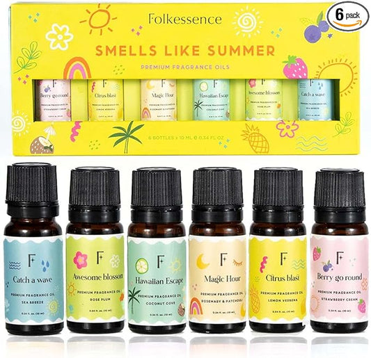 Folkulture Essential Oils for Home | Set of 6 (0.34 fl oz x 6) Essential Oils for Relaxation | Coconut, Strawberry, Rosemary Essential Oil for Meditation | Lemon Essential Oil for Women - Bloomnest