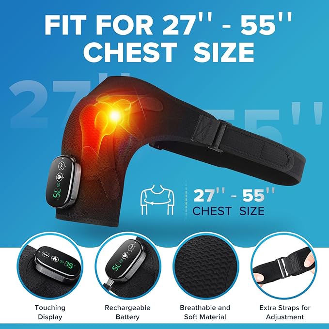 Heated Shoulder Wrap with Massage, Shoulder Heating Pad for Rotator Cuff Frozen Shoulder, Cordless Shoulder Heating Pads Shoulder Massager with Heat - Bloomnest