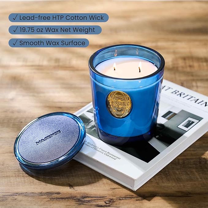 M&SENSE Large Two-Wick Summer Soy Candle | Ocean Dream & Blule | 19.8 oz, 120H Burn Time | Luxury Scented Candle for Relaxation, Gifting, Home Décor | Ideal for Bedroom, Office, Party Ambiance - Bloomnest
