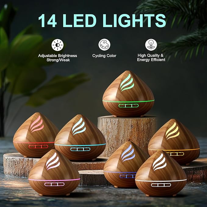 Essential Oil Scent Diffuser: 500ML Aroma Diffuser with Remote Control, Large Fragrance Aromatherapy Diffuser, Mist Humidifier with 14 Colors LED Lights and Auto-Off for Home - Bloomnest