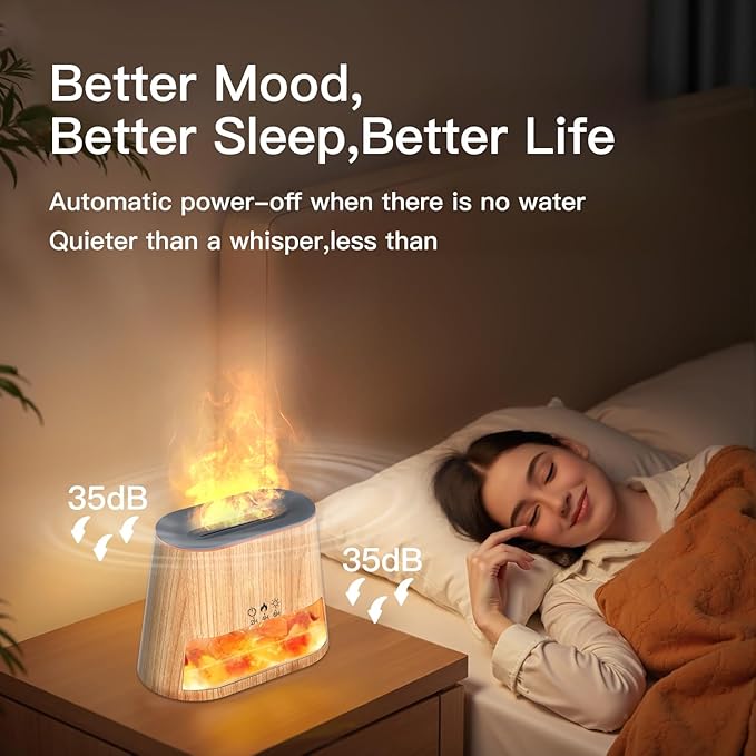 Luxury Himalayan Salt Lamp Humidifier & Aromatherapy Diffuser - 8 Color Mood Lighting w/Remote for Spa, Bedroom, Home Relaxation260ml (Wood) Bloomnest
