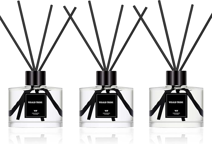 Reed Diffuser Set of 3 for Bathroom Air Fresheners, Oil Diffuser Sticks | Fresh Linen, Ocean, Eucalyptus & Mint Scent(1.7 fl oz Each Pack) Fragrance with 12 Sticks Defusers | Shelf Decor - Bloomnest