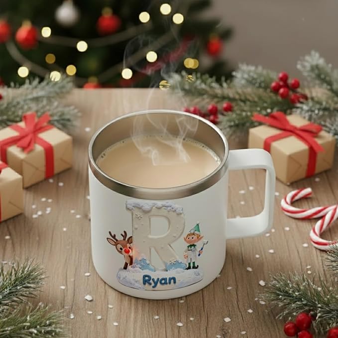Personalized Rudolph the Red-Nosed Reindeer Mug with Custom Name, Classic Hermey the Elf Dentist Tumbler - 14oz Insulated Coffee Cup with Lid, Nostalgic Christmas Movie Fan Gift (B68) - Bloomnest