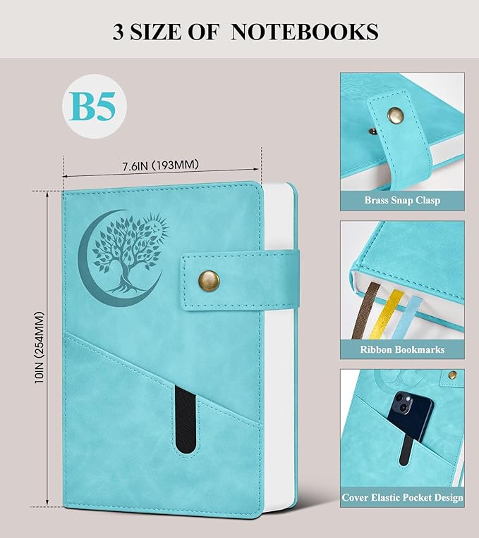 365 Page Thick Lined Journal Notebook for Men Women, B5 Large Leather Journals for Writing, Hardcover Notebooks for Work, School, Note Taking, Business, Travel Diary, College Ruled 7.6" x 10" - Bloomnest