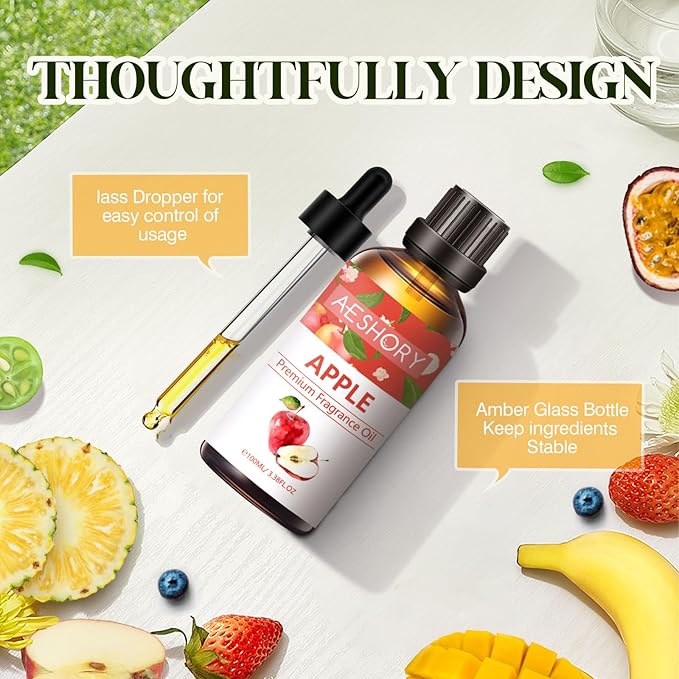 Apple Fragrance Oil 3.38FL.OZ - Aromatherapy Essential Oils for Diffusers for Home, Apple Scented Oils for Massage, Soap Candle Making Scents - 100ML - Bloomnest