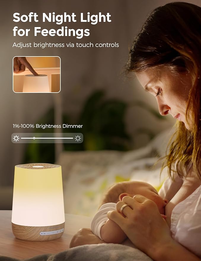 Baby Sound Machine, Momcozy White Noise Machine for Baby Sleeping with Night Light, Toddler Sleep Trainer with 34 Soothing Sounds, Timer, App Remote Control, Personal Sleep Routine(Wood Grain) - Bloomnest