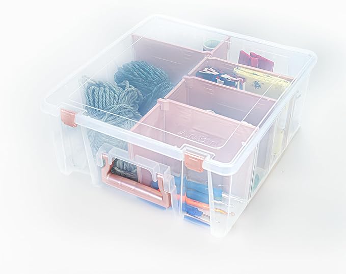 ArtBin 6990RK Super Satchel Double Deep, Portable Art & Craft Organizer with Handle, [1] Plastic Storage Case, Clear with Rose Gold Accents - Bloomnest