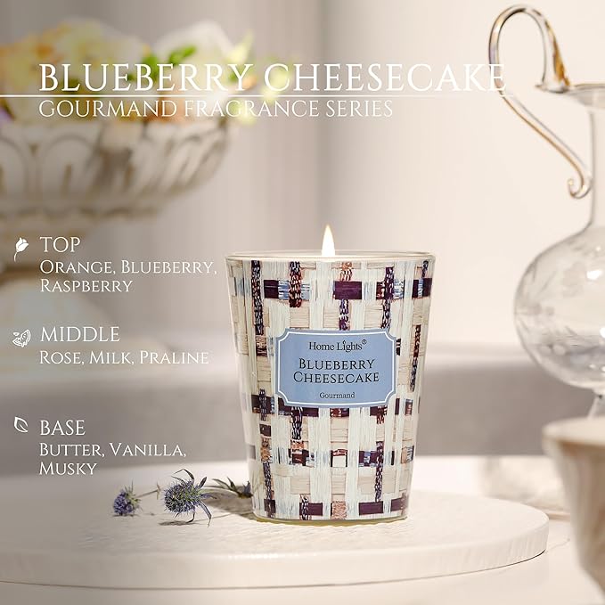 HomeLights Scented Candles for Women & Men, 6.7oz Candle Jars Aromatherapy Single Wick Candle, Ideal for Rustic Modern Home Decor and Gifts, Blueberry Cheesecake - Bloomnest