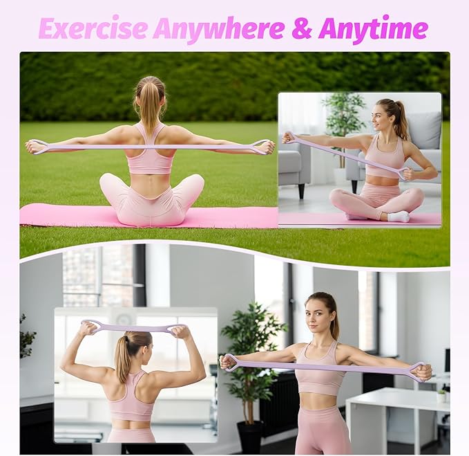 Figure 8 Fitness Resistance Bands with Handles, 20-60lb Adjustable Elastic Excercise Band, Non-Slip Fabric Silicone Bands for Strength Stretch Flexibility Training Arms Back Shoulder Chest Legs - Bloomnest