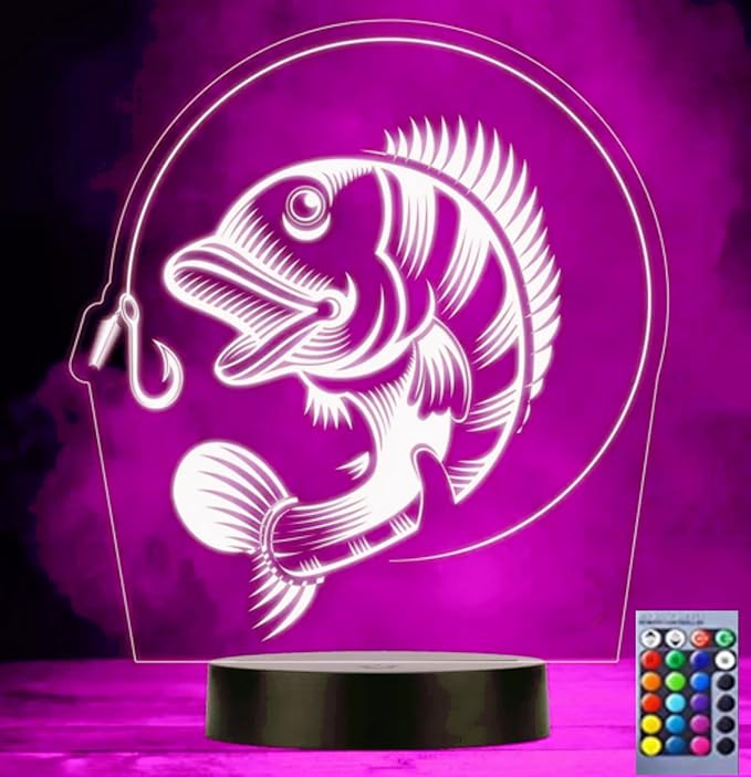 3D Fishing Fish Night Light Optical Illusion Led Lamp 16 Colors Changing Birthday Xmas Gift for Boys and Girls Kids Children Room Decor - Bloomnest